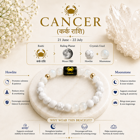 Cancer (कर्क राशि) Zodiac Bracelet - Howlite & Moonstone