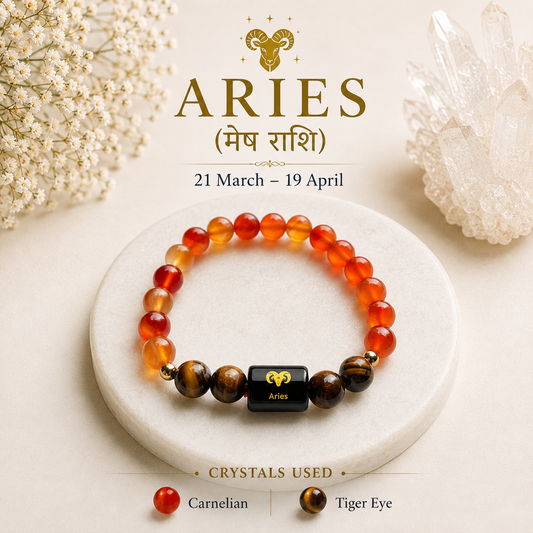 Aries (मेष राशि) Zodiac Bracelet – Carnelian & Tiger's Eye