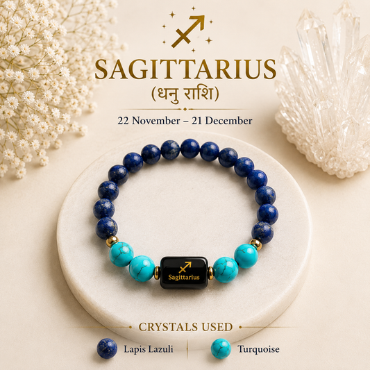 Sagittarius (धनु राशि) Zodiac Bracelet – Lapis Lazuli & Turquoise