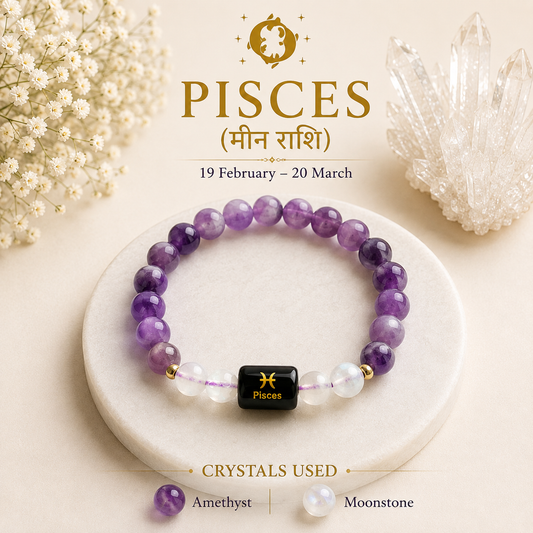 Pisces (मीन राशि) Zodiac Bracelet – Amethyst & Moonstone