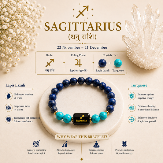 Sagittarius (धनु राशि) Zodiac Bracelet – Lapis Lazuli & Turquoise