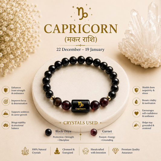 Capricorn (मकर राशि) Zodiac Bracelet – Black Onyx & Garnet