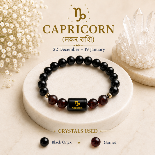 Capricorn (मकर राशि) Zodiac Bracelet – Black Onyx & Garnet