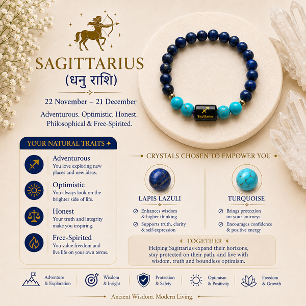 Sagittarius (धनु राशि) Zodiac Bracelet – Lapis Lazuli & Turquoise