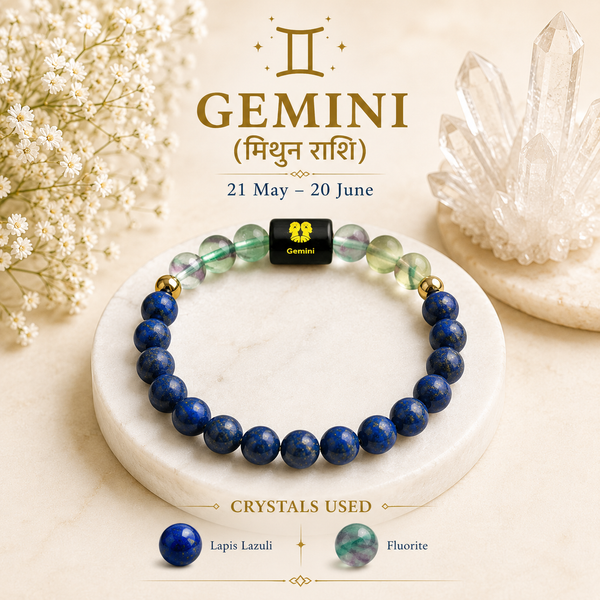 Gemini (मिथुन राशि) Zodiac Bracelet - Lapis Lazuli & Fluorite