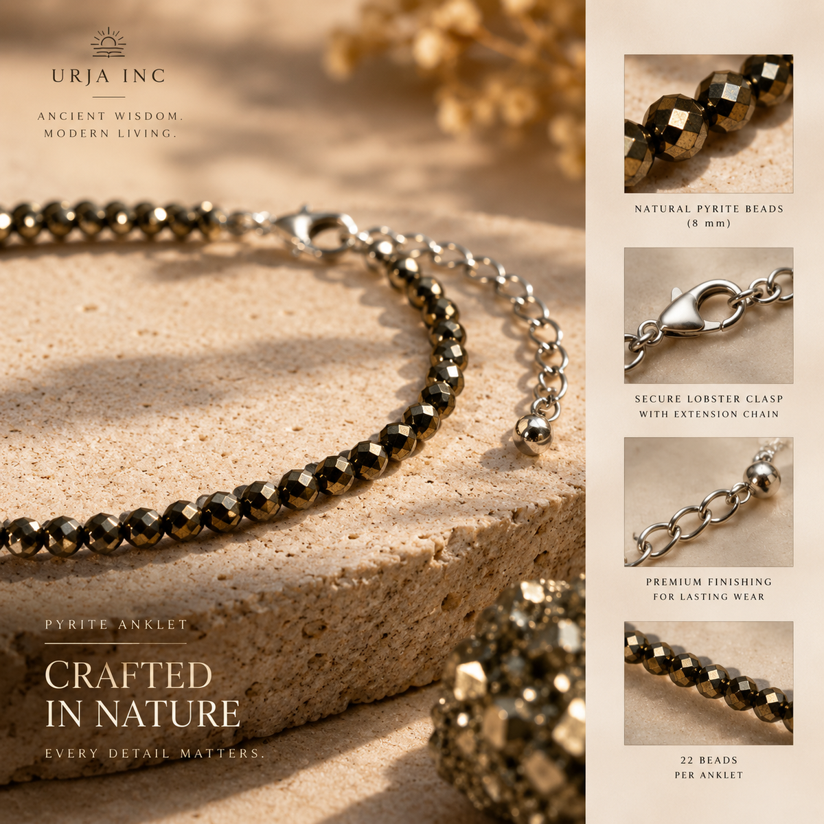 Raw Pyrite Anklet - Wealth & Opportunity