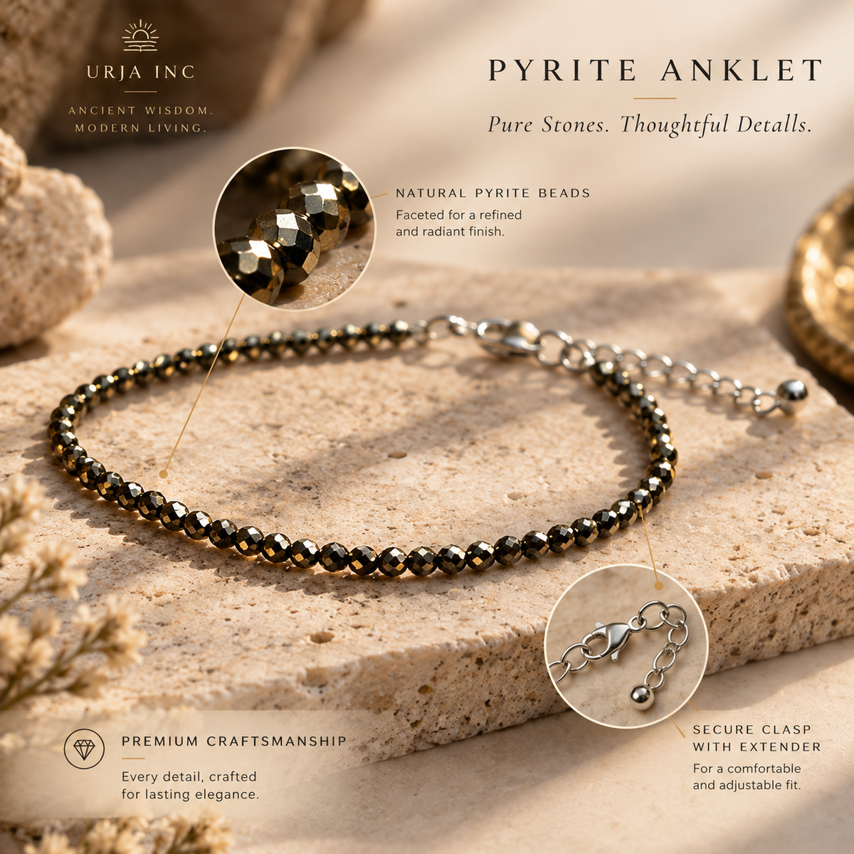 Raw Pyrite Anklet - Wealth & Opportunity