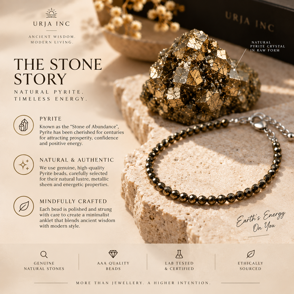 Raw Pyrite Anklet - Wealth & Opportunity