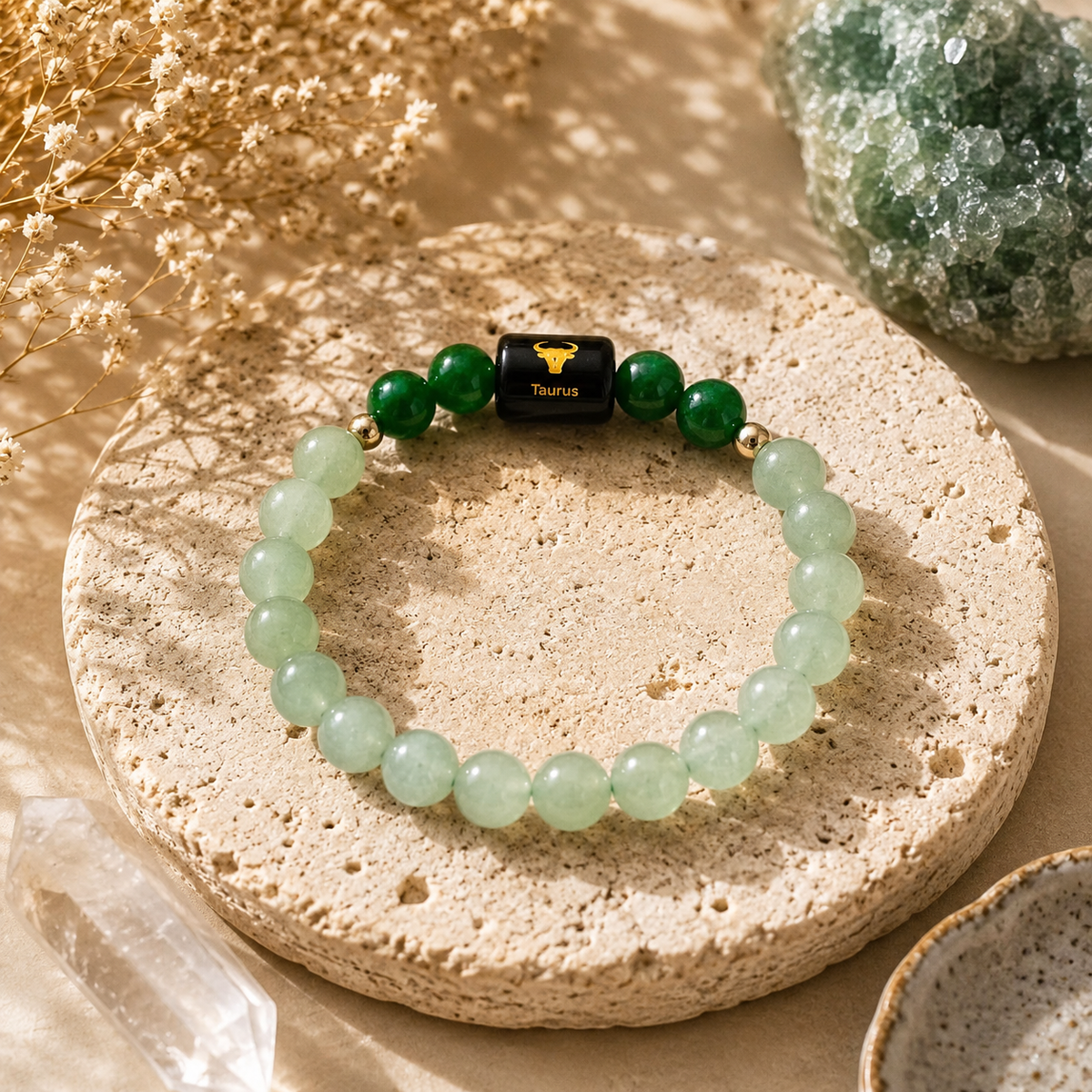 Taurus (वृषभ राशि) Zodiac Bracelet – Green Aventurine & Jade