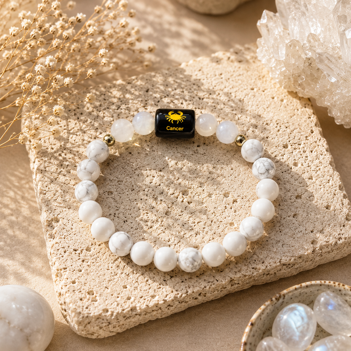 Cancer (कर्क राशि) Zodiac Bracelet - Howlite & Moonstone