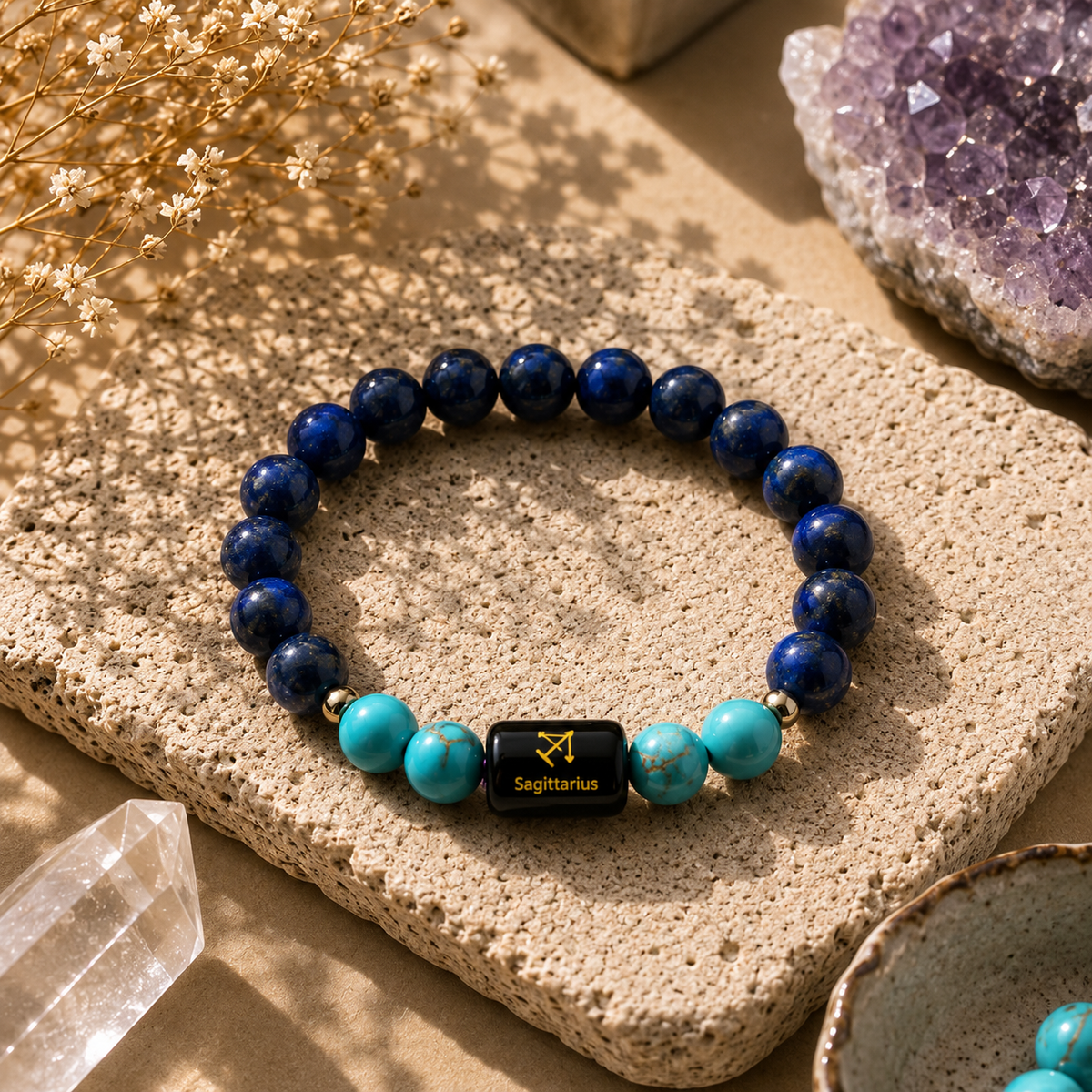 Sagittarius (धनु राशि) Zodiac Bracelet – Lapis Lazuli & Turquoise