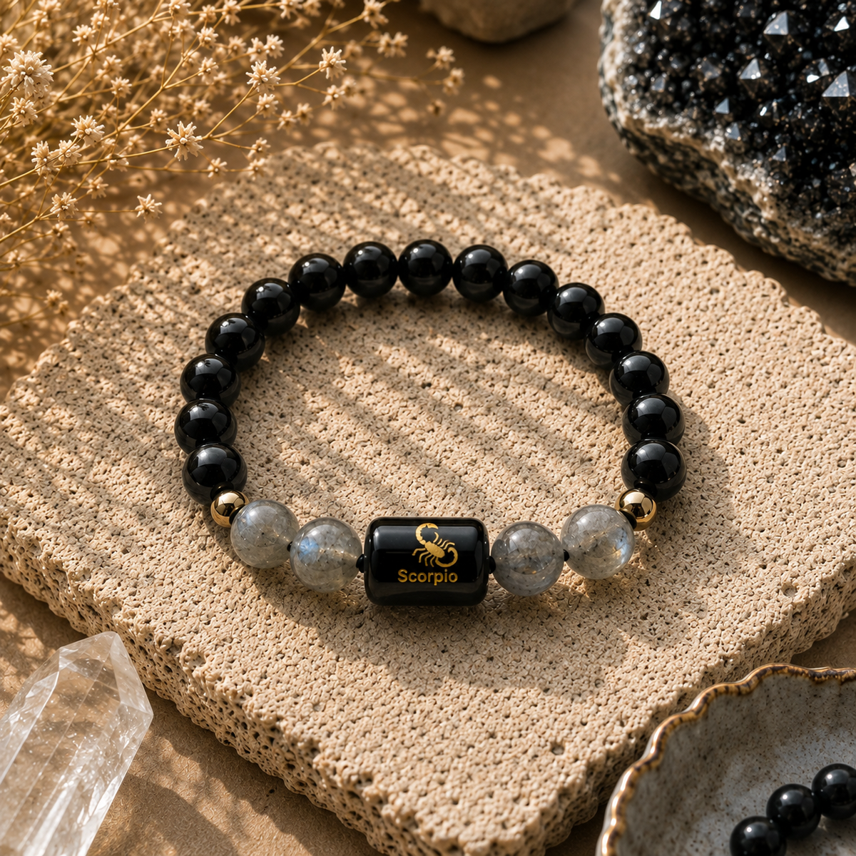 Scorpio (वृश्चिक राशि) Zodiac Bracelet – Black Obsidian & Labradorite