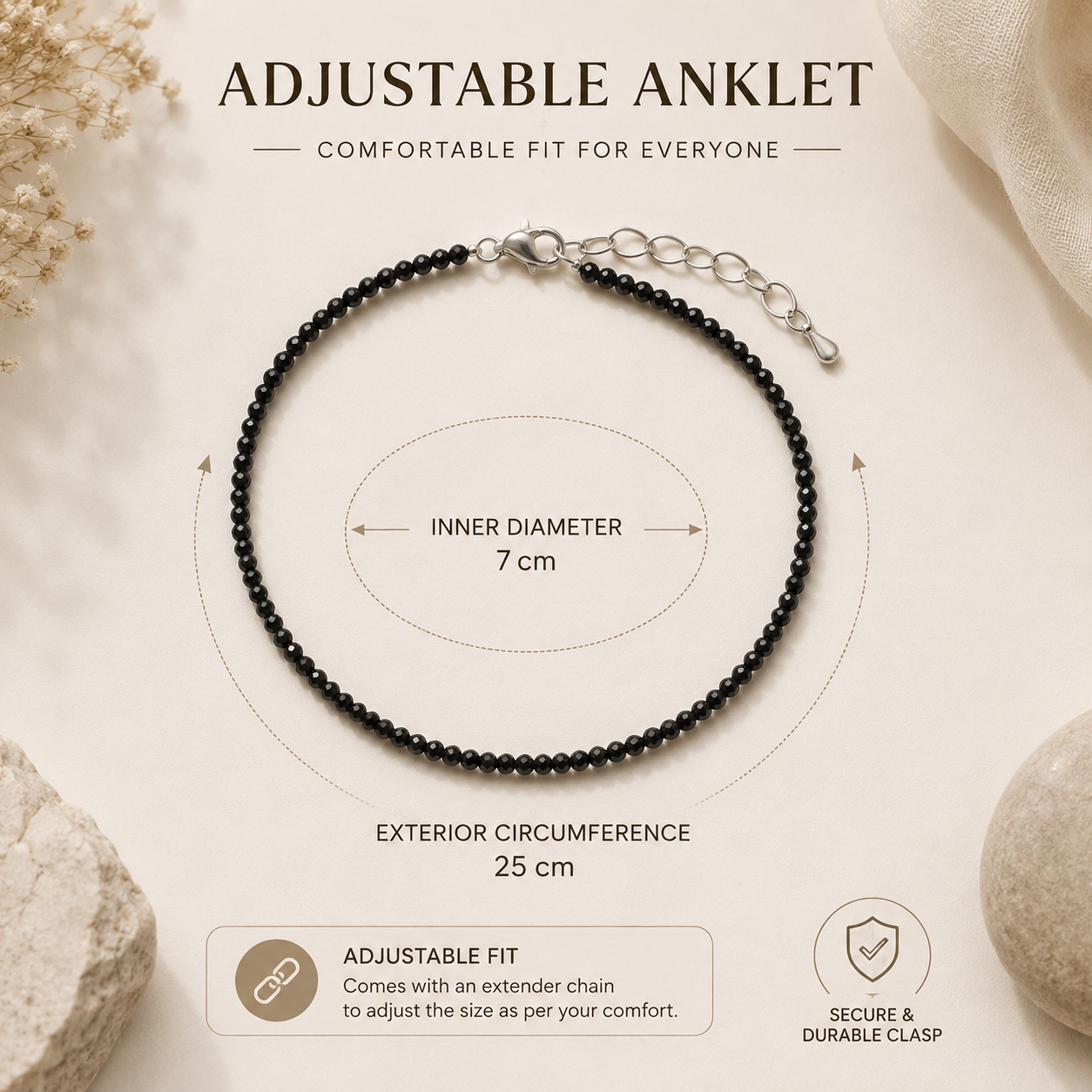 Black Tourmaline Anklet - Nazar Protection