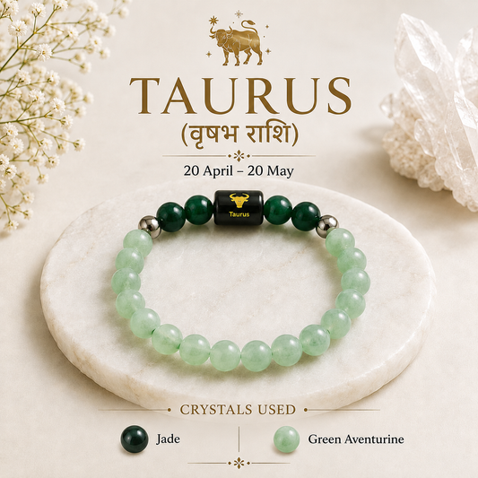 Taurus (वृषभ राशि) Zodiac Bracelet – Green Aventurine & Jade