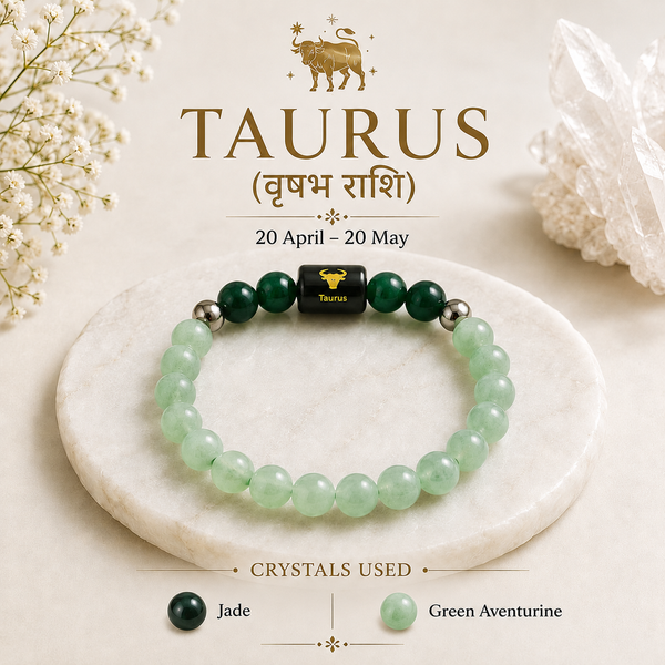 Taurus (वृषभ राशि) Zodiac Bracelet – Green Aventurine & Jade